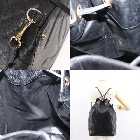 CHANEL Matelasse Backpack Grained Calf Skin Black Gold CC Auth 145289 main image 15